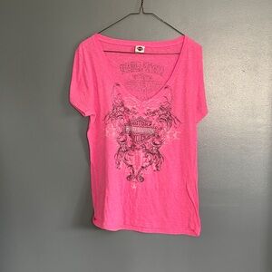 Harley-Davidson XL Hot Pink V-Neck Short Sleeve Graphic Tee